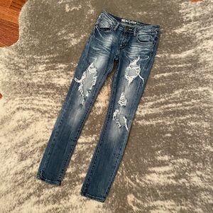 Machine Distressed Skinny Jeans